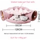 Pat tunel pentru pisici 2 in 1 cu perna si jucarie cu minge de plus, loc de joaca pliabil pentru pisici, 126x30cm Roz
