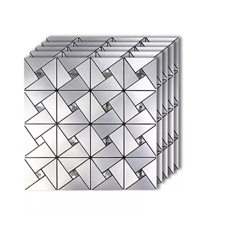 Set x5 Tapet Mozaic, At Performance, decor perete aluminiu si sticla 30*30cm culoare, argintiu