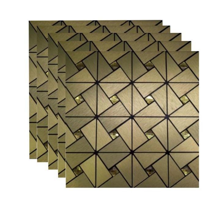 Set x5 Tapet Mozaic, At Performance, decor perete aluminiu si sticla 30*30cm culoare, auriu