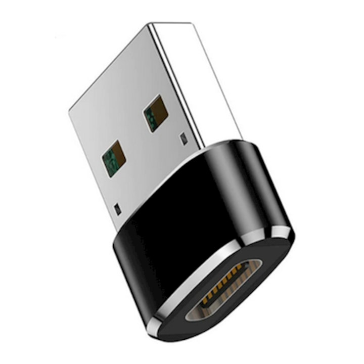 Adaptor OTG USB la USB-C 3A, Fast Charging, Negru
