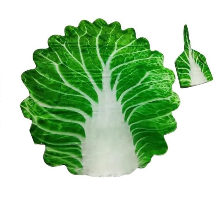 Комплект одеяло и шапка, форма на салатен лист, за деца, материал полиестер, 85 см, зелен