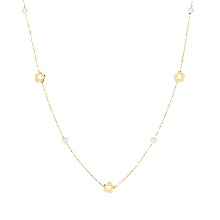 Colier din aur 14k Floricele si Perle