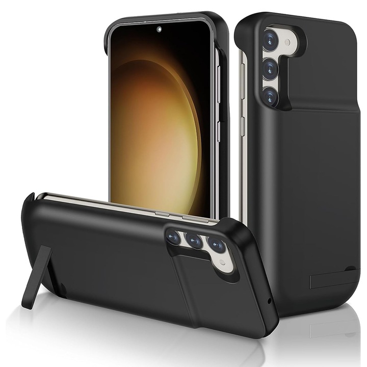 Защитен калъф за телефон с 6000 mAh батерия, съвместим със Samsung Galaxy S23 Ultra, модерен дизайн, устойчивост на леки удари, черен