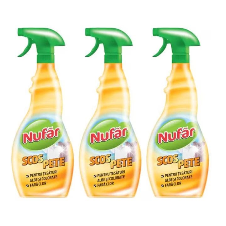 Set 3 x Solutie scos pete pentru tesaturi albe si colorate fara clor, Nufar, Protejeaza culoarea, Actionare 10-20 min, 500 ml