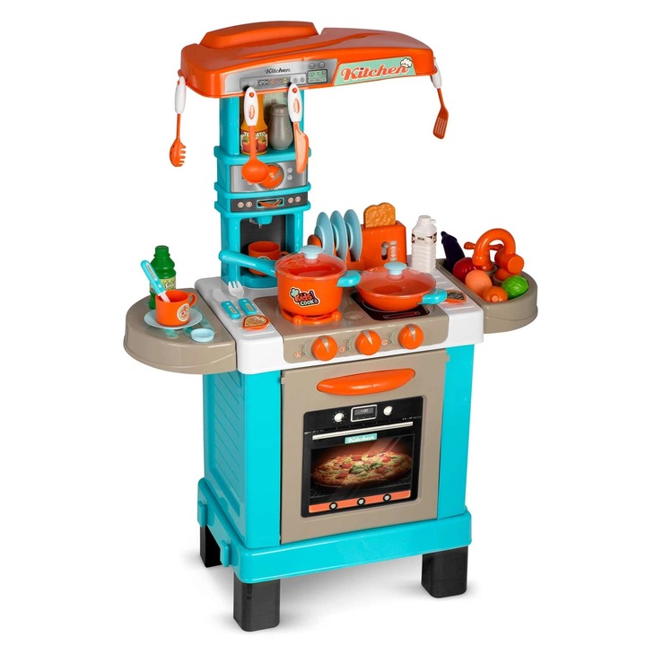 Interaktív gyerekkonyha DacEnergy, műanyagból, hangégő LED világítással, edényekkel és konyhai kiegészítőkkel, 61 x 22 x 87 cm