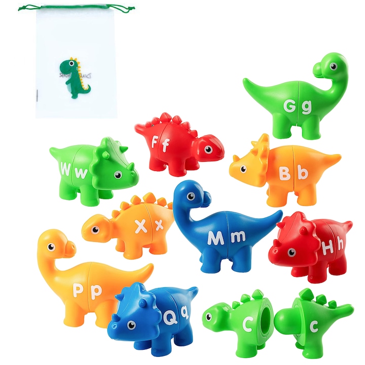 MorFansi 26 részes, dinoszaurusz ábécéhez illő készlet, két lány, 1 tárolótáskával, 3 éves kortól, többszínű
