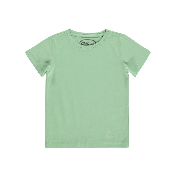 Puha sima póló nyakkivágással gyerekeknek/fiúknak, ERAKIDS, 100% prémium pamut, Zöld