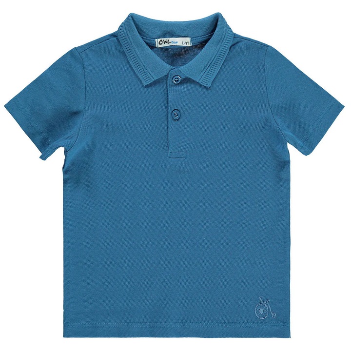 Tricou polo uni cu guler striat pentru copii/baietei, ERAKIDS, 100% bumbac premium, Albastru royal