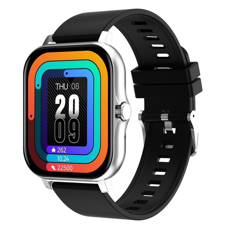 Спортен смарт часовник, силиконов, 1.63 инча, за Android/IOS, черен