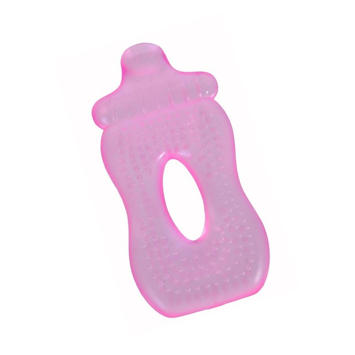 Fogzásgátló játék, cumisüveg forma, 11 cm, rózsaszín, ATU-081830