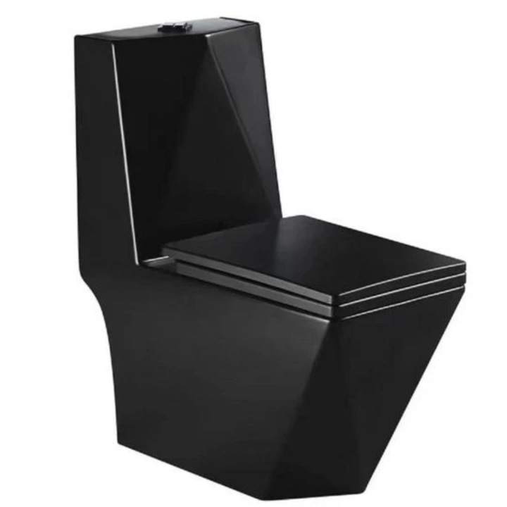 Peremnélküli WC, Mat fekete, Power color, 68x38 cm, Tartály mellékelve, padlóra szerelhető, soft-close fedél, Enrico EGO