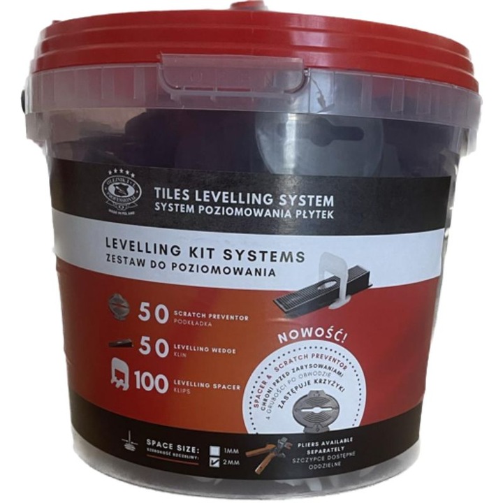 Set de nivelare si aliniere placi ceramice 2mm, 100 clipsuri, 50 pene refolosibile, 50 talpa protectie