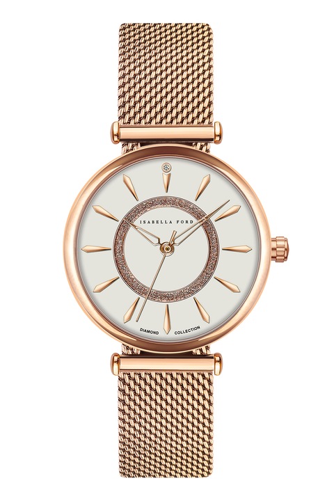 Isabella Ford, Ceas quartz decorat cu diamant, Auriu rose