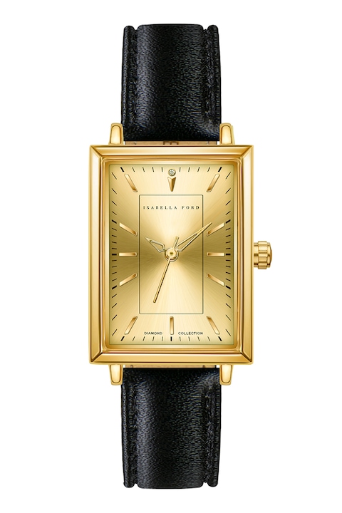 Isabella Ford, Кварцов часовник с диамант, Златист, Черен
