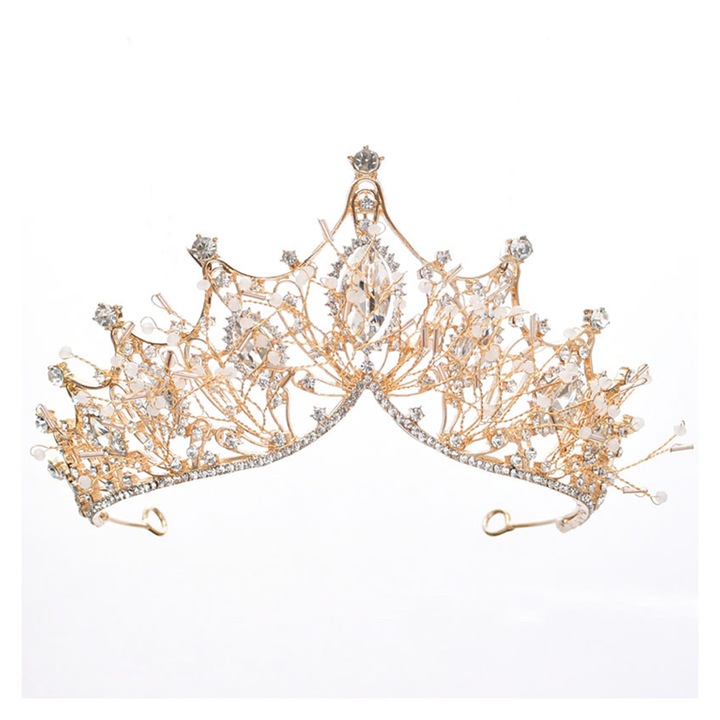 Tiara pentru femei, QttvbTna, design regal cu cristale, Auriu