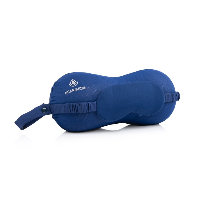 Set perna de calatorie cu masca de ochi, Pharmedis, Spuma cu memorie, 33x13x13cm, Bleumarin
