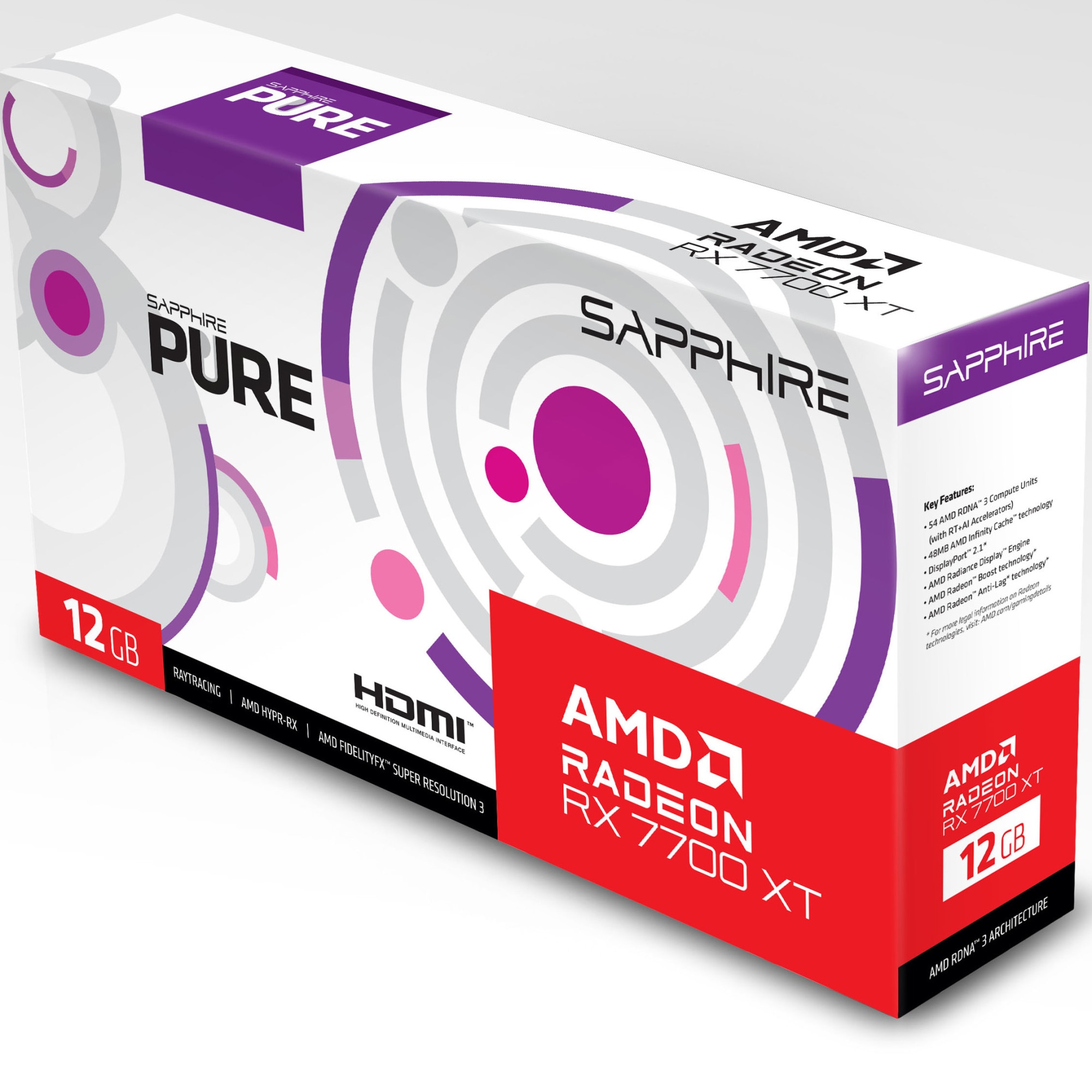 Placa video Sapphire Radeon RX 7700 XT Pure, 12GB GDDR6, 192 bit
