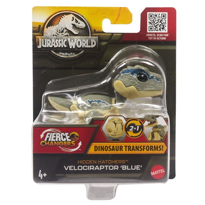 2 в 1 фигурка Jurassic World Fierce Changers - Hidden Hatchers, Velociraptor