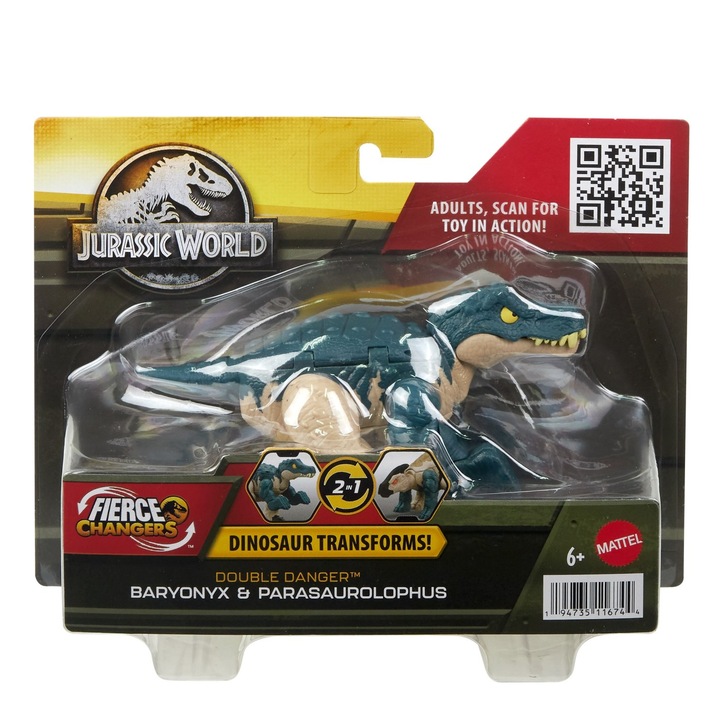Фигурка 2 в 1 Jurassic World Fierce Changers - Double Danger, Baryonyx и Parasaurolophus