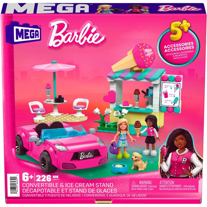 Конструктор Mega Blocks Barbie - Кола кабриолет и поставка за сладолед, 226 части