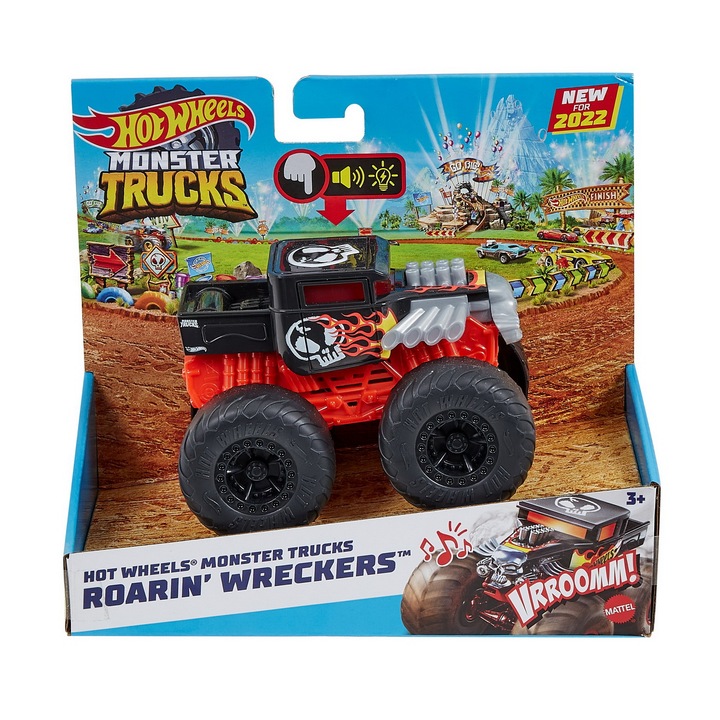 Hot Wheels Monster Truck – Roarin Wreckers, Bone Shaker, hangokkal, 1:43 méretarány