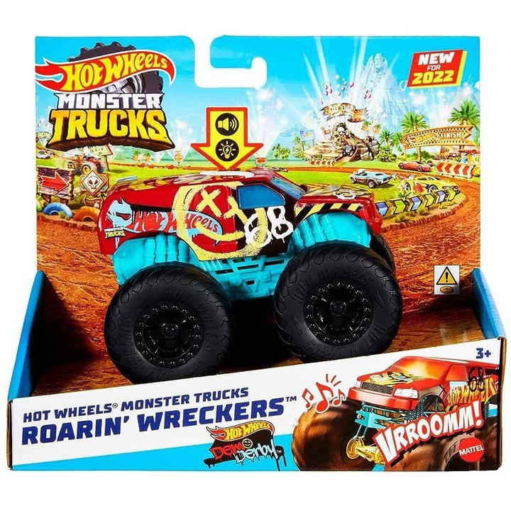 Hot Wheels Monster Truck – Roarin Wreckers, Demo Derby, hangokkal, 1:43 méretarány
