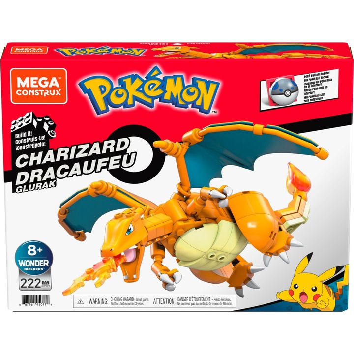 Pokémon Mega Construx építőkészlet - Charizard, 222 db, többszínű