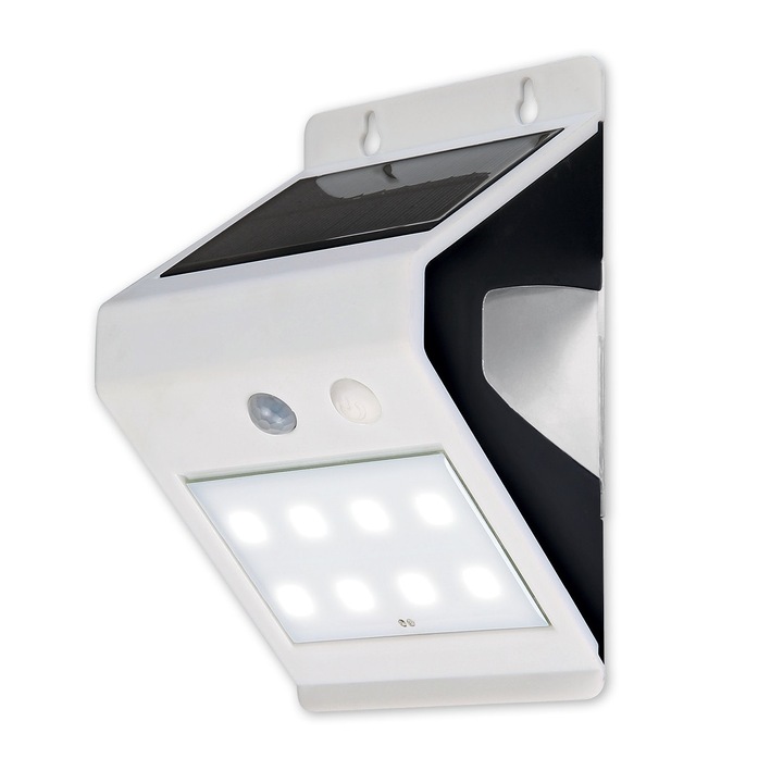 Anco Led napelemes reflektor mozgásérzékelővel, 3 W, 200 lm, 4000 K, fehér, IP44,155 x 95 x 80 mm, érzékelési szög: 90°, hatótávolság: 5m