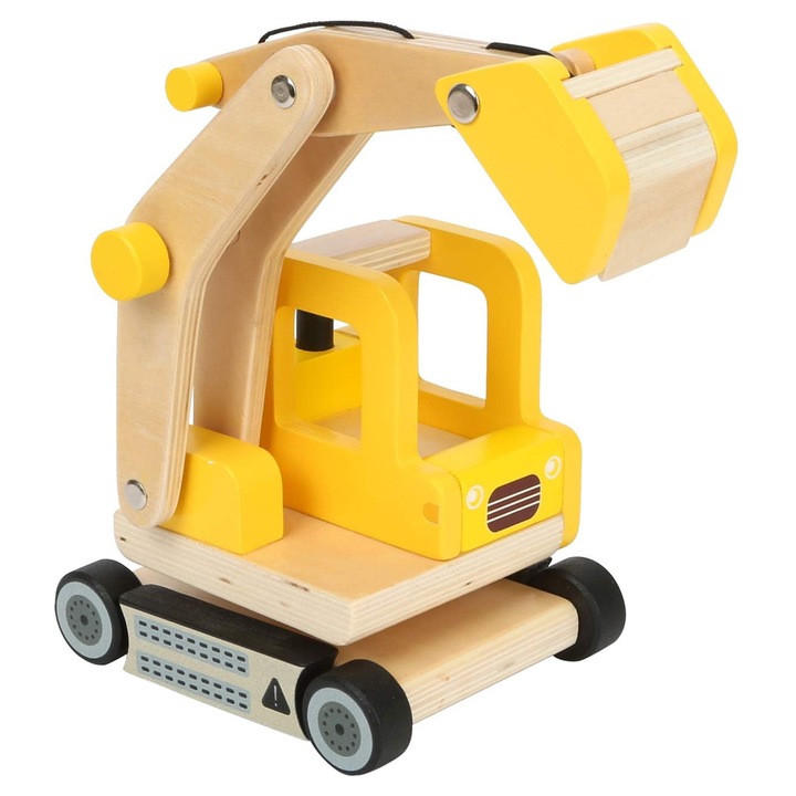 Игрален комплект Small Foot Mobile Excavator Arm 2120106 1-93, Багер, 360° въртене, FSC сертифицирана дървесина, Жълт, 19 x 18 см