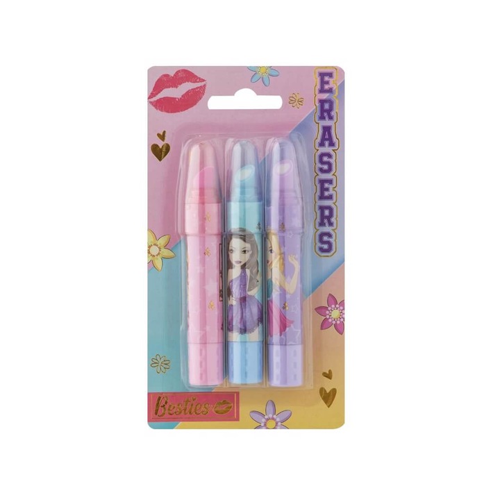 Set 3 radiere Besties tip ruj culori pastel