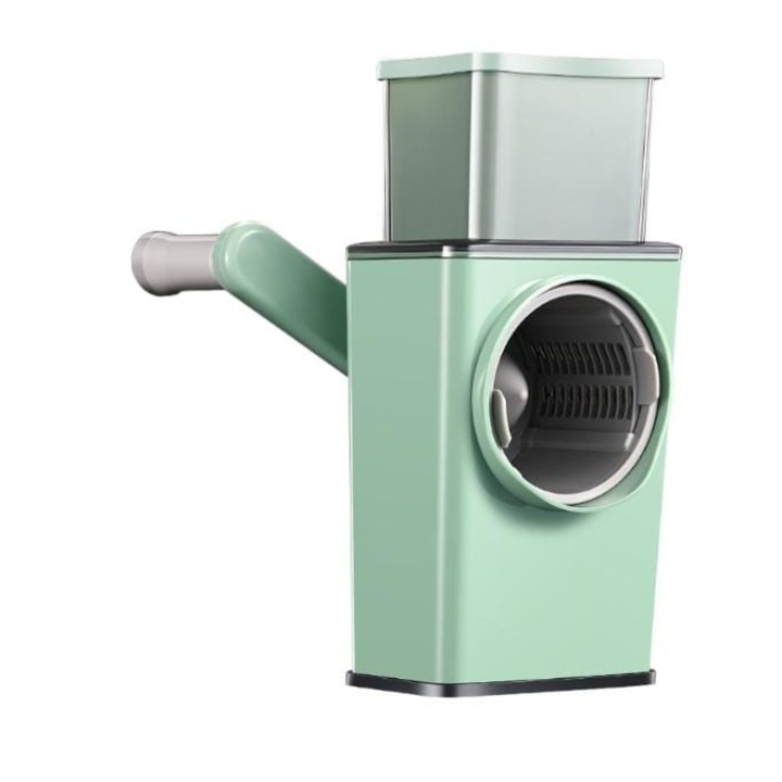 Feliator de legume cu ventuza, 3 lame din otel inxodabil, 3 tipuri de feliere, carcasa ABS, latime maxima feliere 4 mm, Verde marin