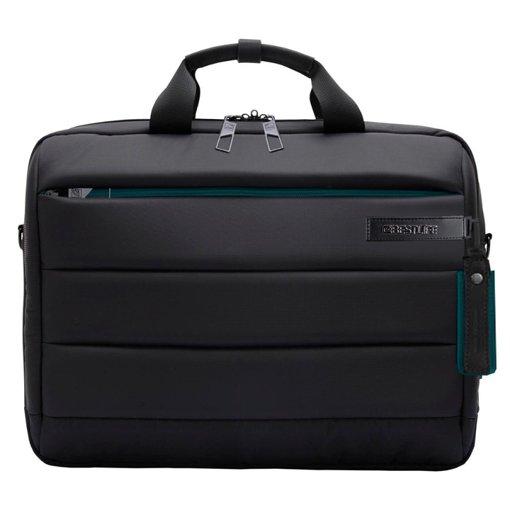 Geanta CPlus, 33x41x9cm, compartiment tableta si laptop 15.6 inch, negru/gri petrol