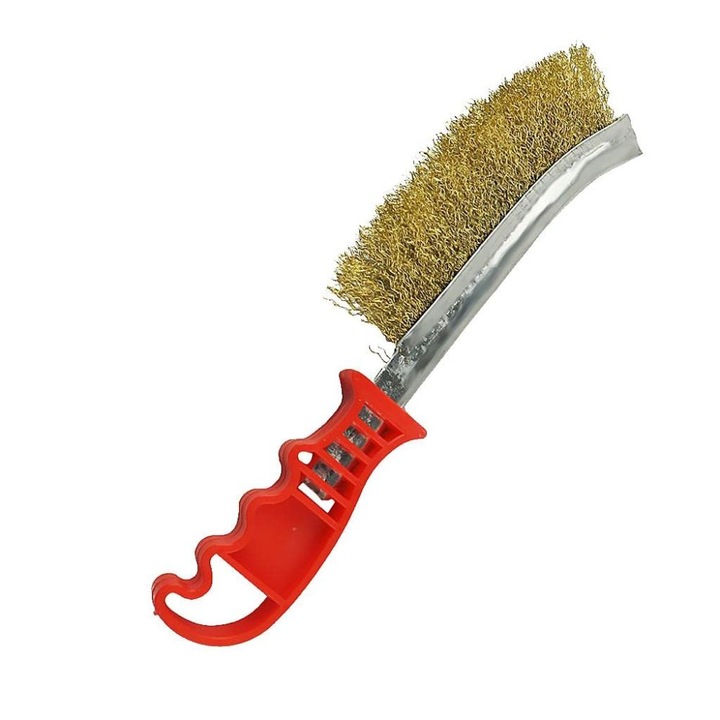 Perie de sarma cu peri din alama, 24 cm, rosu/argintiu