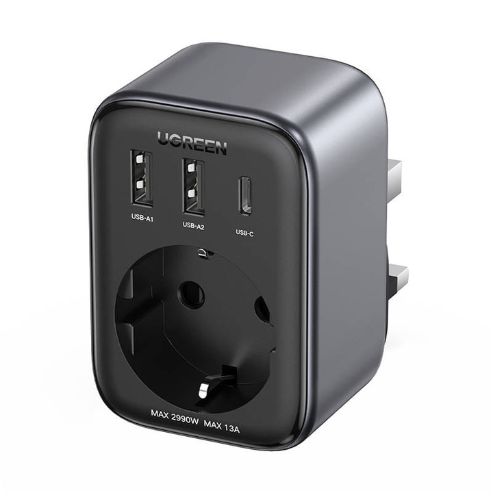 Utazási adapter az EU-ból az Egyesült Királyságba UGREEN CD314 2xUSB-A, 1xUSB-C