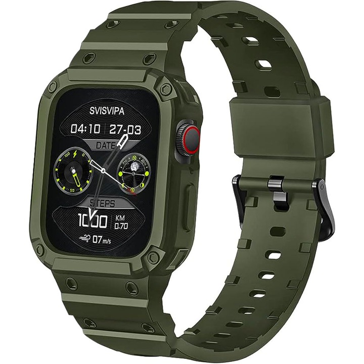 Curea smartwatch, Matcheasy, Silicon, Compatibila cu Apple Watch 45/44/42 mm, Verde iarba