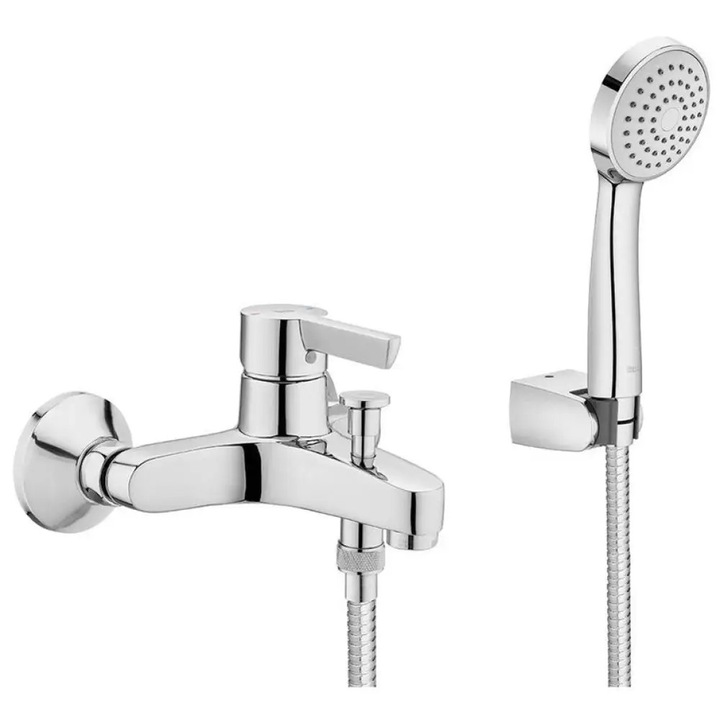 Baterie Roca Saona, Pentru cada-dus, Montare pe perete, Cu dus-receptor, Crom