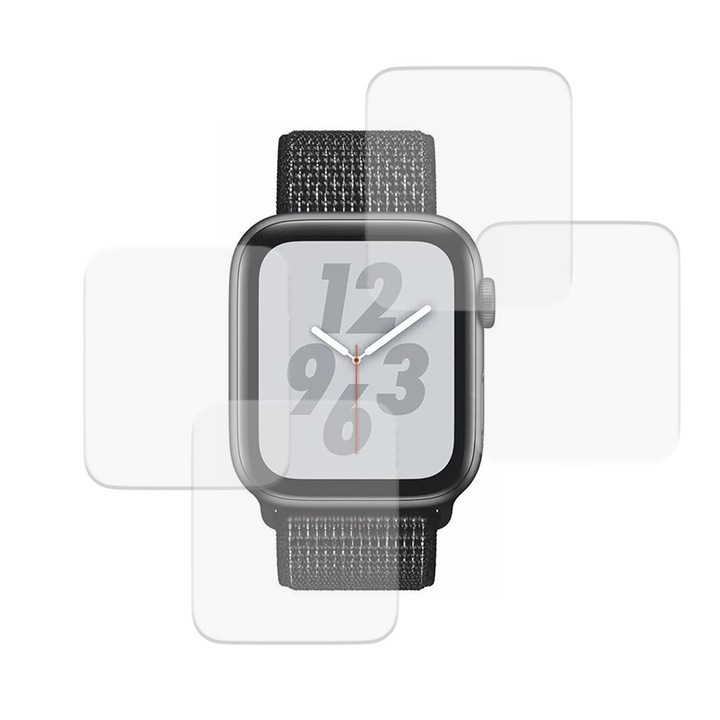 Комплект от 4 фолиа, съвместими с Apple Watch 4 44 mm, Commando Shield Full Glue, регенерируем силиконов хидрогел, Anti-shock и против счупване, SlimLine NanoShield, Transparent