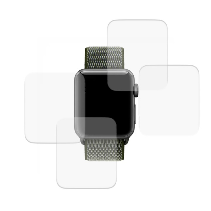 Комплект от 4 x фолио, съвместимо с Apple Watch 4 40 mm, Commando Shield Full Glue, регенерируем силиконов хидрогел, против удар и против счупване, SlimLine NanoShield, прозрачен