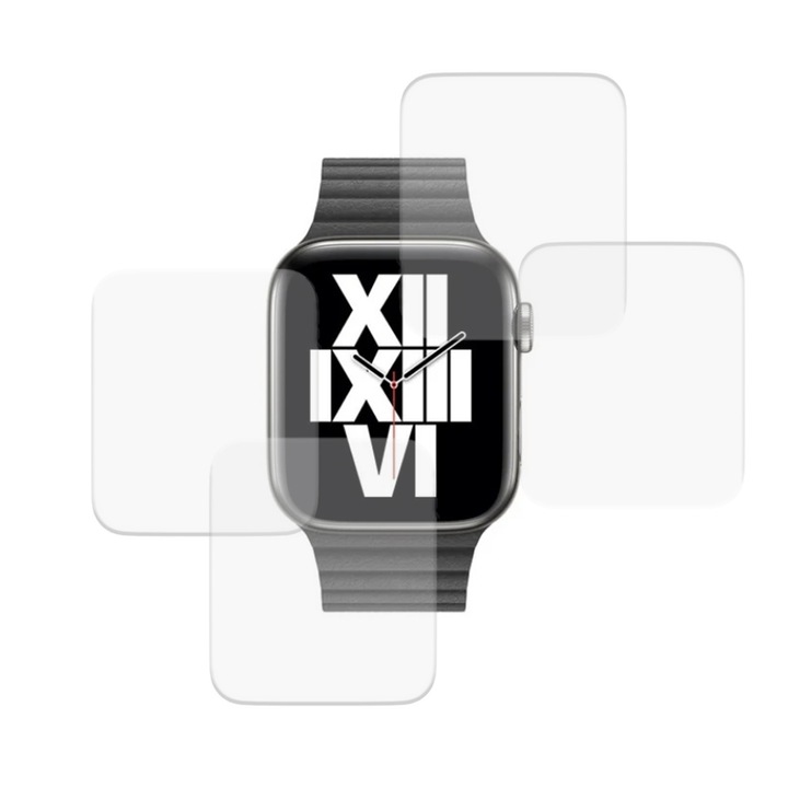 Комплект от 4 фолиа, съвместими с Apple Watch 6 44 mm, Commando Shield Full Glue, регенерируем силиконов хидрогел, против удар и против счупване, SlimLine NanoShield, прозрачен