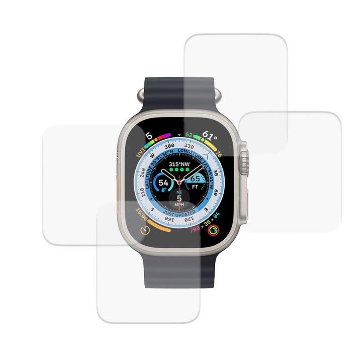 Комплект от 4 фолиа, съвместими с Apple Watch Ultra 49 mm, Commando Shield Full Glue, Регенерируем силиконов хидрогел, Anti-shock и против счупване, SlimLine NanoShield, Transparent