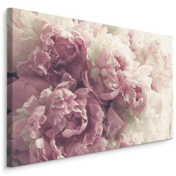 Tablou Canvas Flori frumoase bujori in stil retro 100x70cm Decoratiuni Moderne pentru Casa, Flori roz, Creative decor