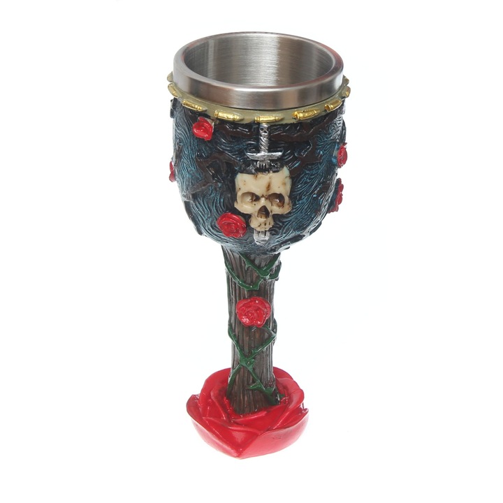 Pocal Medieval Rose & Skull 19cm 200ml decorat 360grade Tole 10 Imperial 39404