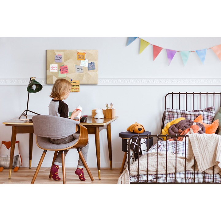 Коркова табла, Tulup, Абстракция на триъгълници, Бананово жълто, 60 cm x 40 cm, дървени, 00088562