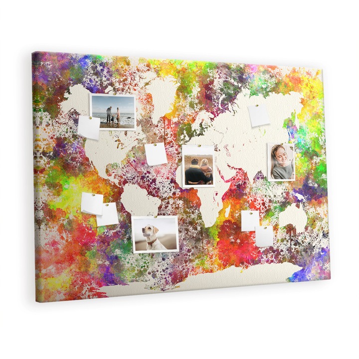 Pin tábla, Tulup, Akvarell világtérkép, Többszínű, 140x100 cm, 010630700040100088339
