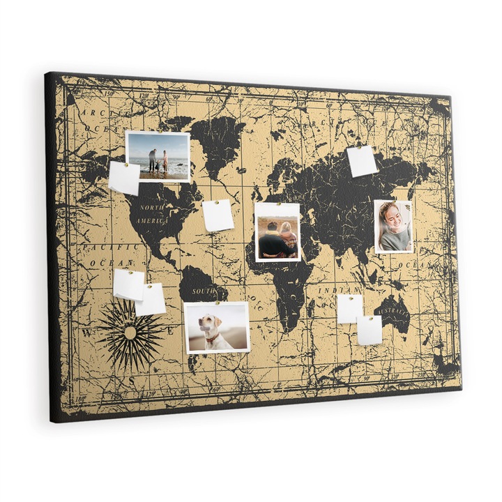Pin tábla, Tulup, Vintage Világtérkép, Többszínű, 140 cm x 100 cm, 000088459