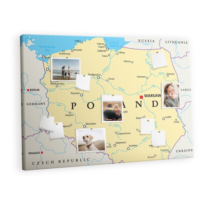 Pin tábla, Tulup, Lengyelország politikai térképe, Többszínű, 120 cm x 80 cm, 000088239