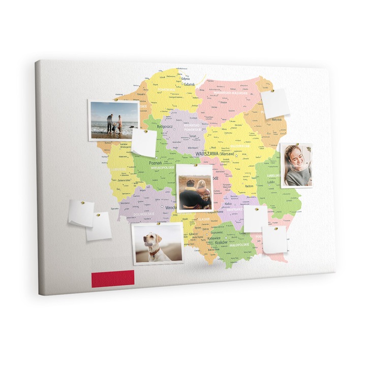 Pin tábla, Tulup, Lengyelország térképe, Többszínű, 120x80 cm, 010630700030200088387