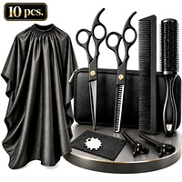 Foarfece profesionale de tuns si filat Regal Bliss ®, pentru frizerie, salon sau coafor, husa din piele, cu pelerina, pieptene, perie si agrafe incluse, otel inoxidabil japonez, 17 cm, Set de 10 piese, Negru si Auriu