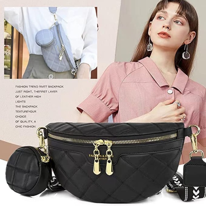 Geanta pentru dama Funtlend, piele PU/metal, negru/auriu