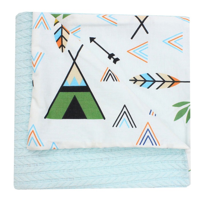 Paturica tricotata, Lili, verso bumbac, Vulpita tobosar, turcoaz, 100x80cm